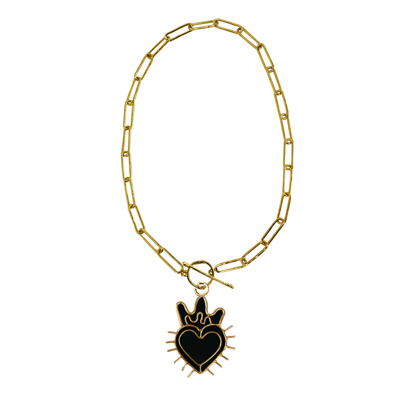 Chain link thin sagrado corazón black.